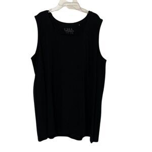 Ulla Popken Plus Size Square Neck Tank Top 20/22 Black Cotton Stretch Basic